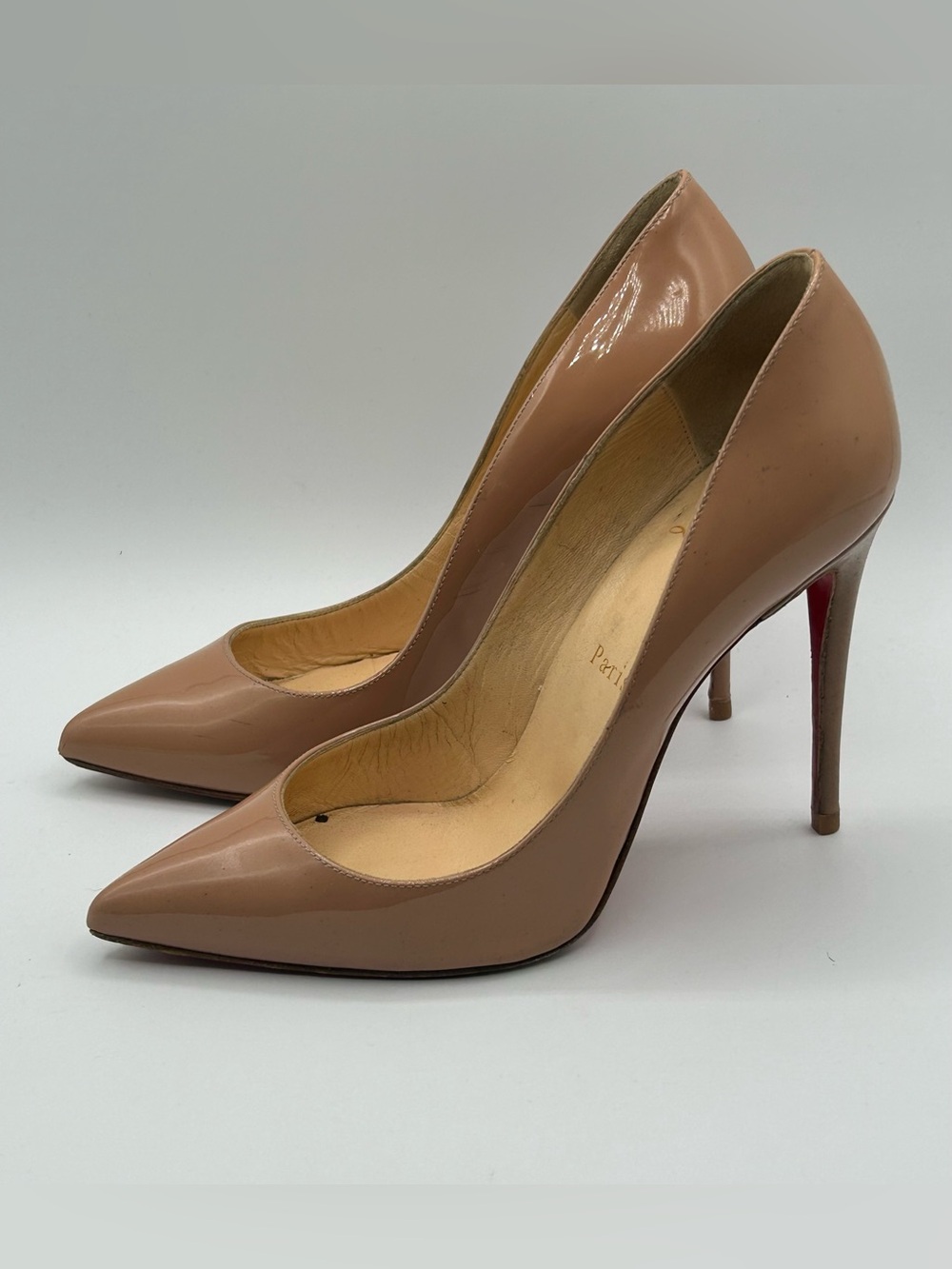 Christian Louboutin Pigalle Follies 100 Heels Pumps Nude Patent Leather 38, 8